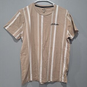 Hollister Mens Tan White Vertical Stripe Embroidered Logo Cotton T-Shirt Size M